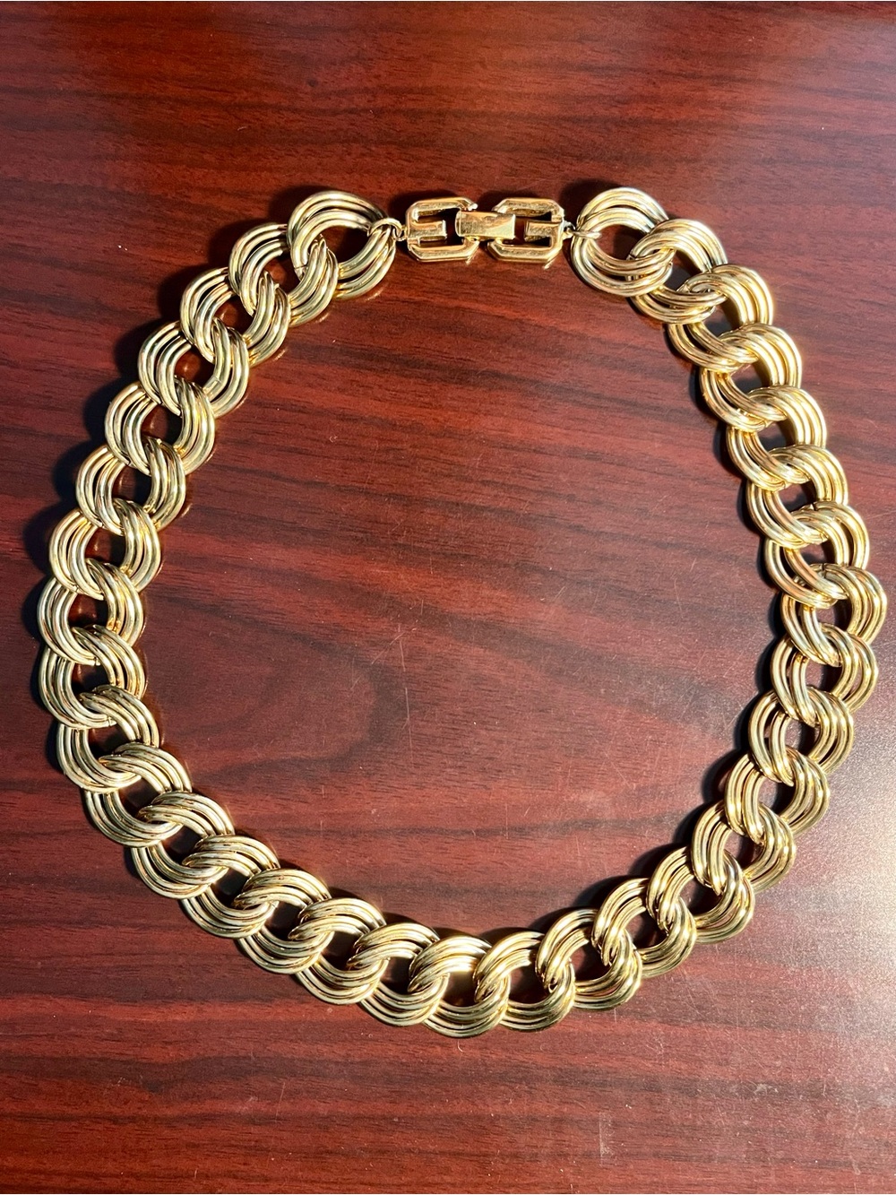 Vintage Givenchy Gold-Tone Twisted Rope Link Necklace logo clasp